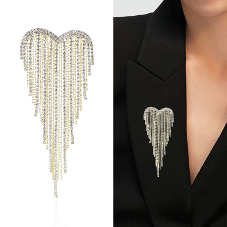Broches De Luxe Quotidiennes En Forme De Cœur, Couleur Unie, Pompon, Métal Et Strass 2