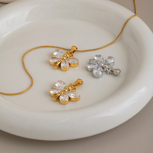 Colliers Pendentifs Pour Femmes En Acier Inoxydable, Couleur Or, Avec Zircon Papillon h5 Image3