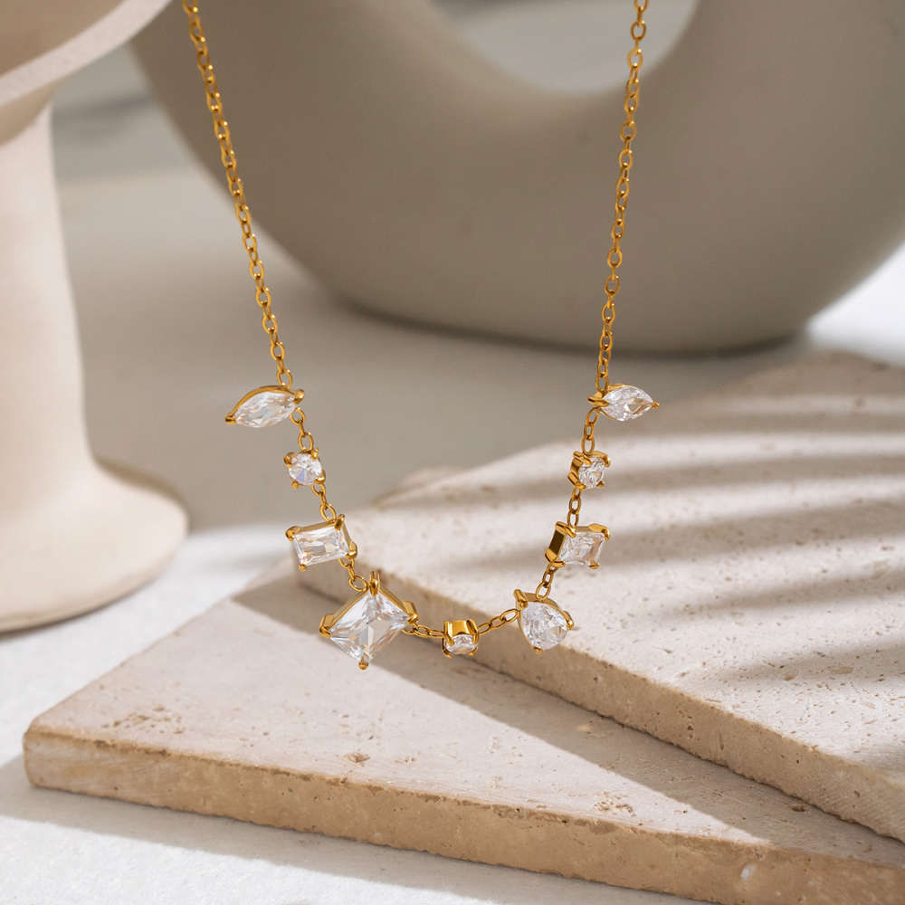 Colliers Pendentifs Pour Femmes En Acier Inoxydable, Couleur Or, Avec Zircon En Forme D'Ellipse Image5