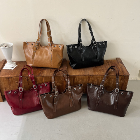 Sac Cabas Femme En Pu Ajouré, Couleur Unie, Style Streetwear, Avec Quincaillerie En Métal 2
