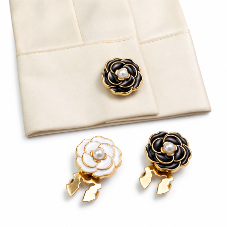 Boutons De Manchette Simple Series Daily Flower En Alliage De Couleur Unie Et Perles Artificielles