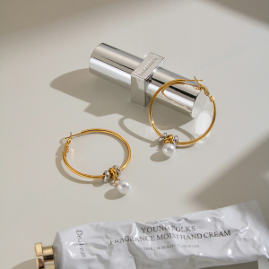 Boucles D'Oreilles Créoles Pour Femmes En Acier Inoxydable Imperméable Avec Perles Artificielles. h5 Image4