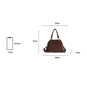 Sac Cabas Femme En Daim Uni À Rivets, Style Streetwear h5 Image6