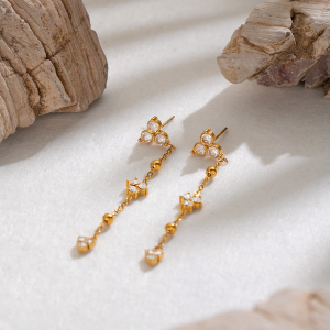 Boucles D'Oreilles Pendantes Pour Femmes En Acier Inoxydable Étanche, Couleur Or, Avec Zircon. h5 Image4