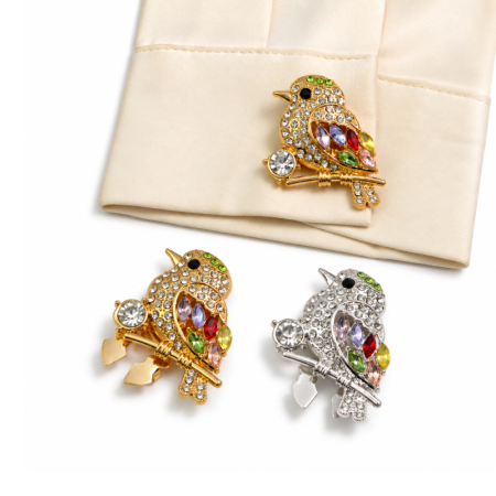 Boutons De Manchette Luxueux De La Série Rétro Animaux, Couleur Unie, En Métal Et Strass, Ornés D'Oiseaux.