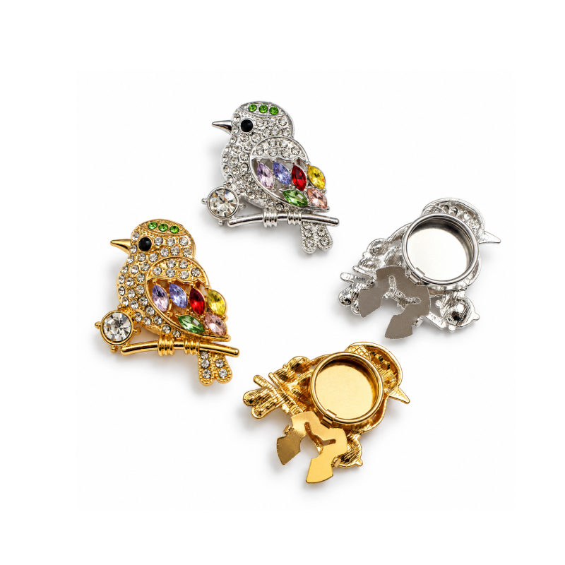 Boutons De Manchette Luxueux De La Série Rétro Animaux, Couleur Unie, En Métal Et Strass, Ornés D'Oiseaux. h5Image2
