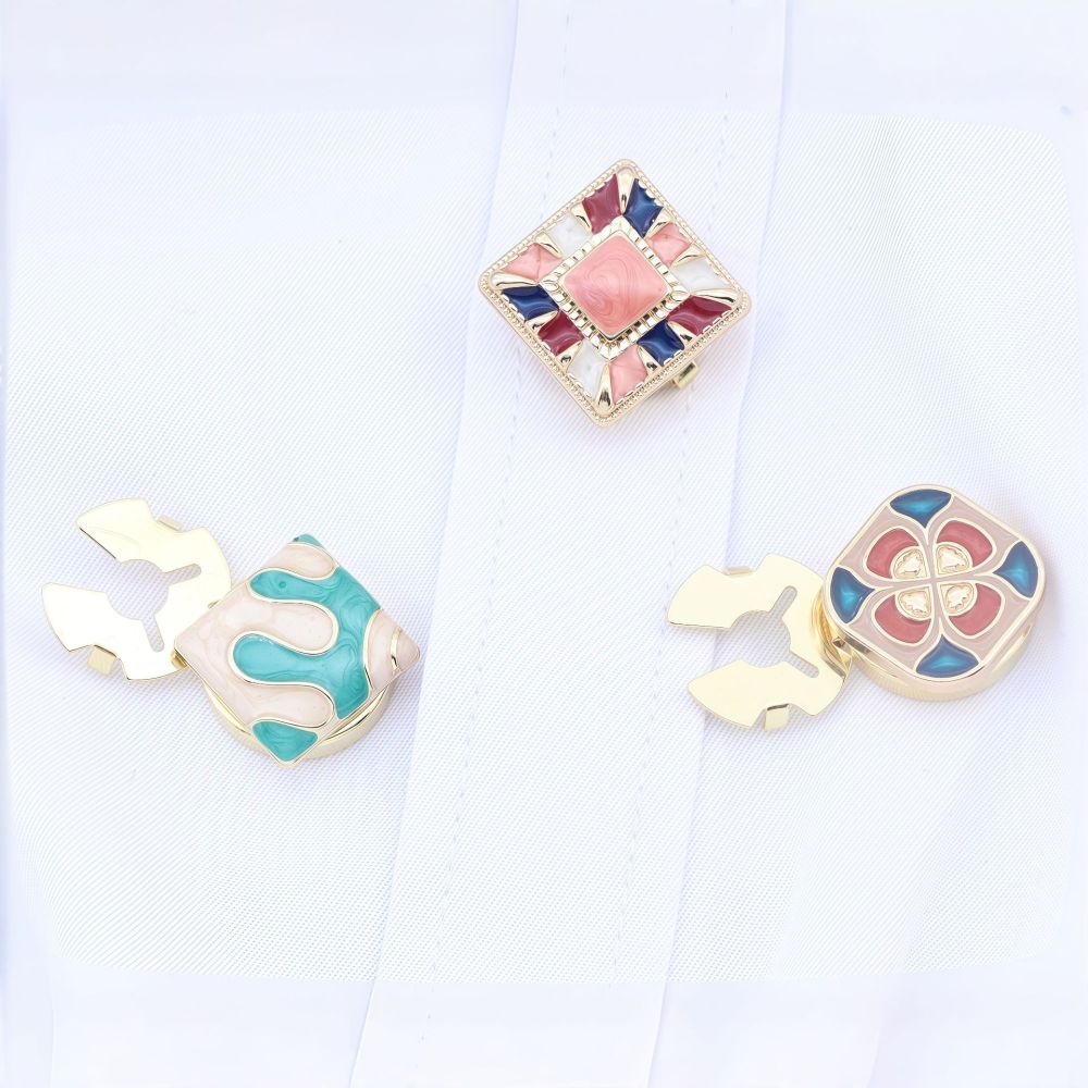 Boutons De Manchette En Alliage, Forme Géométrique Géométrique, Couleurs Mélangées, Style Rétro, Série Classique Image3