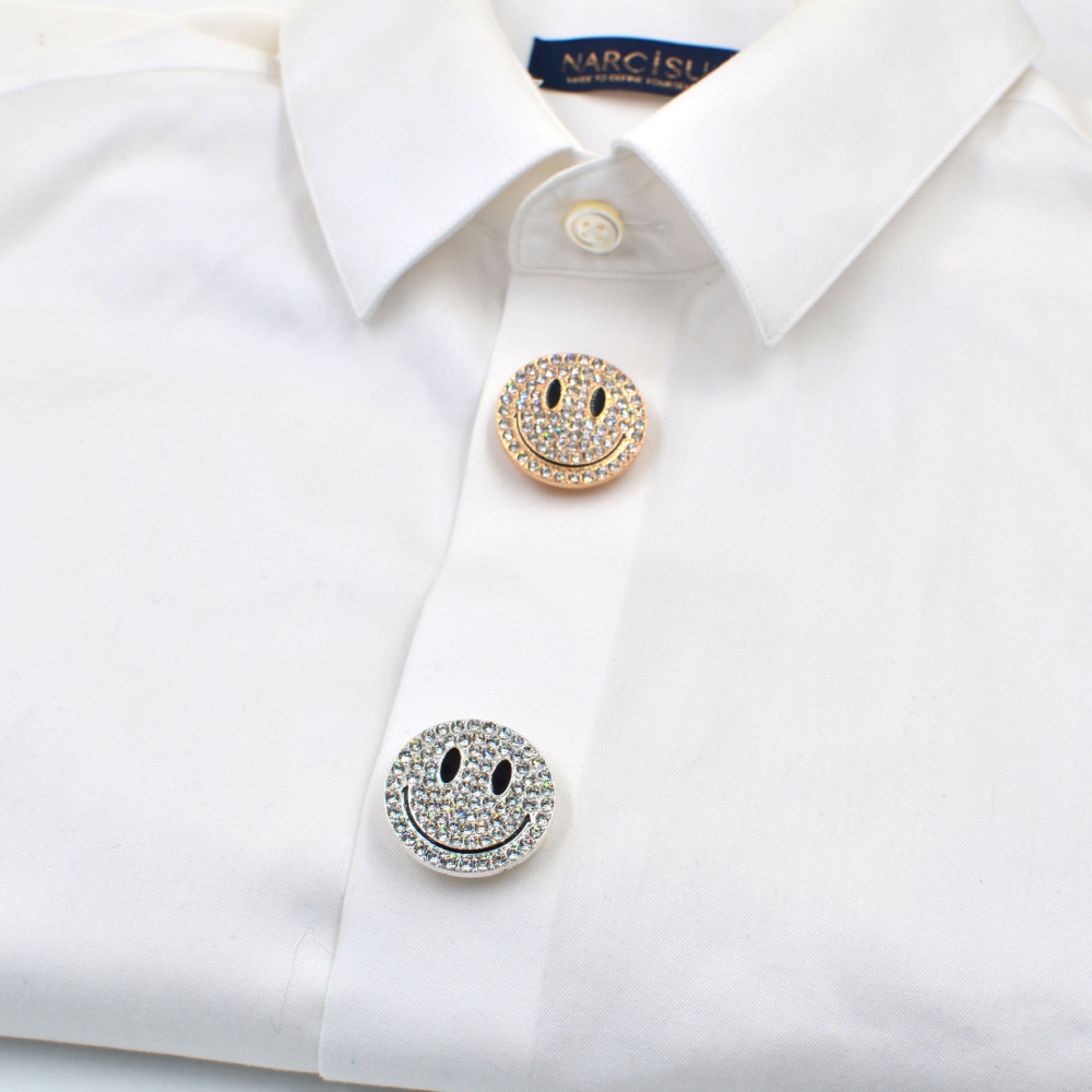 Boutons De Manchette En Métal Strass, Motif Visage Souriant, Collection Luxe Image2