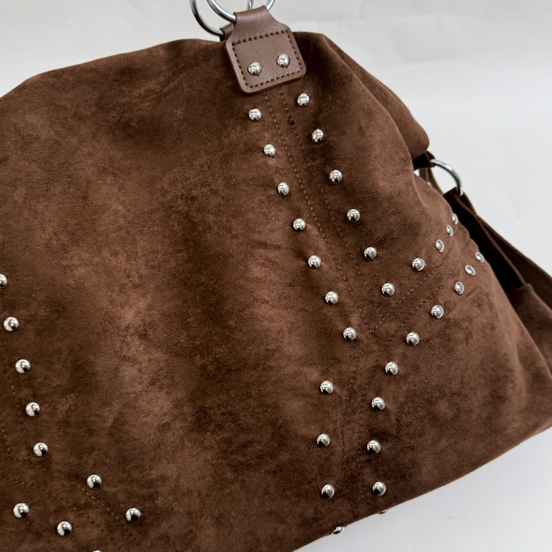 Sac Cabas Femme En Daim Uni À Rivets, Style Streetwear Image3