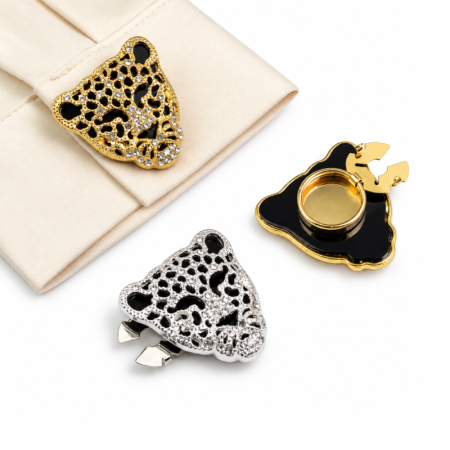 Boutons De Manchette De Luxe En Métal À Imprimé Léopard Rétro Et Strass