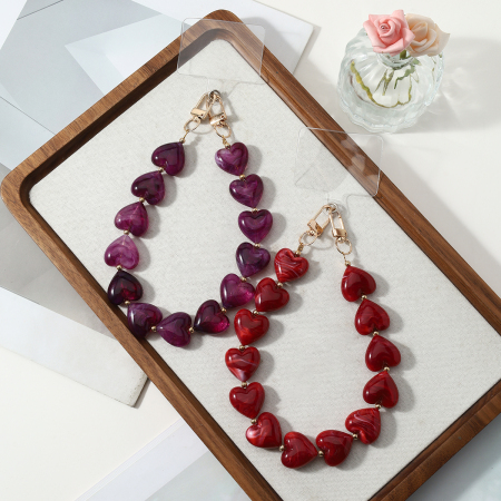 Chaîne De Téléphone En Alliage Avec Perles En Forme De Cœur, Collection Simple Series Daily Heart Beads 2