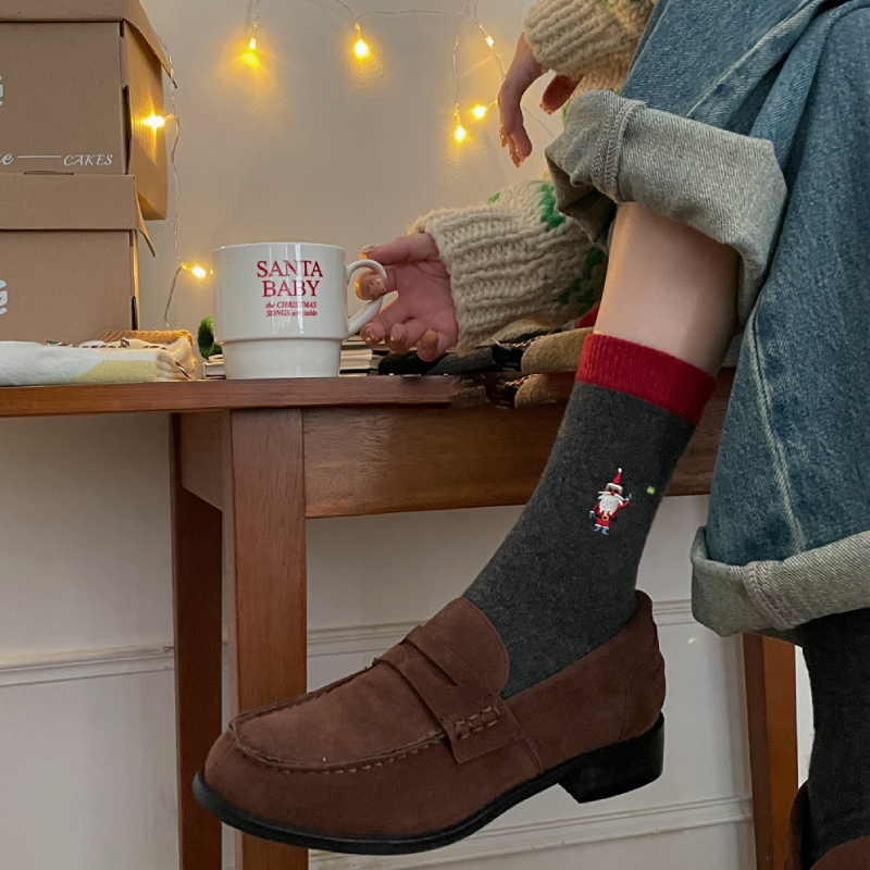 Chaussettes Mi-Mollet À Rayures Décontractées Et Légèrement Rebondissantes Pour Femmes, Motif Noël Image3