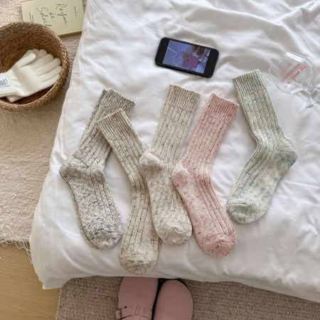 Chaussettes Mi-Mollet Basiques À Léger Rebond Pour Femmes, Couleur Unie 2