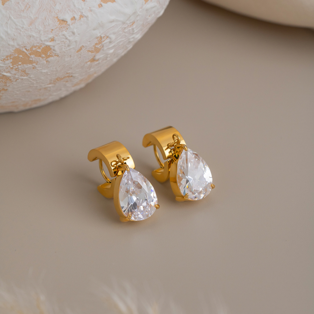 Boucles D'Oreilles Pendantes Pour Femme, Forme Géométrique, En Acier Inoxydable, Étanches, Couleur Or, Avec Zircon. Image4