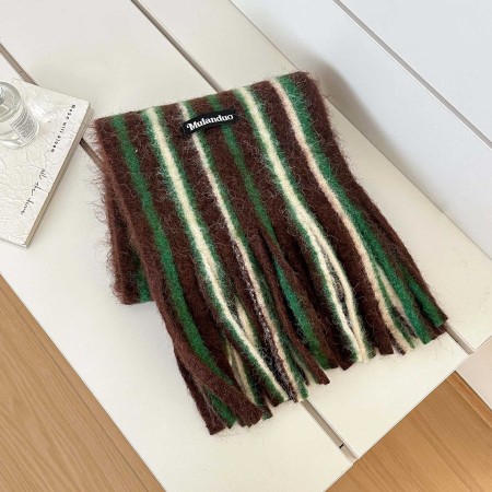Écharpes D'Hiver En Laine Multicolores À Rayures Décontractées Et Pompons, Collection Simple