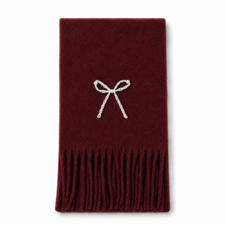 Écharpes D'Hiver En Laine Et Polyester Mélangées, Couleur Unie, Avec Nœud Papillon Et Pompon, Collection Simple