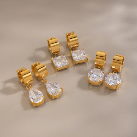Boucles D'Oreilles Pendantes Pour Femme, Forme Géométrique, En Acier Inoxydable, Étanches, Couleur Or, Avec Zircon. 2