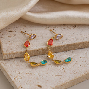 Boucles D'Oreilles Pendantes Pour Femme, Forme Géométrique, En Acier Inoxydable, Étanches, Couleur Or, Avec Zircon. h5 Image3