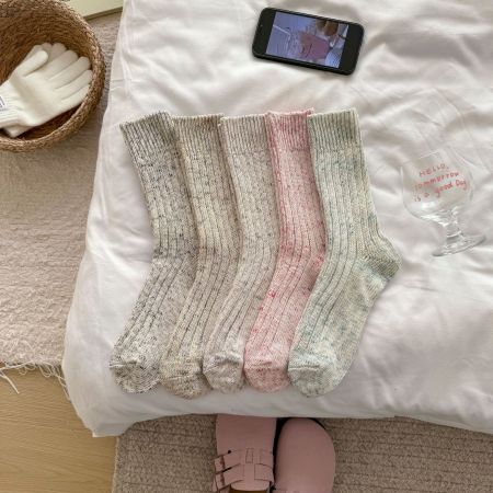 Chaussettes Mi-Mollet Basiques À Léger Rebond Pour Femmes, Couleur Unie