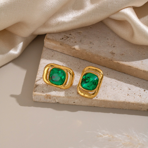 Boucles D'Oreilles Puces Pour Femmes, Forme Géométrique, En Acier Inoxydable, Étanches, Couleur Or, Avec Cristaux. h5 Image3