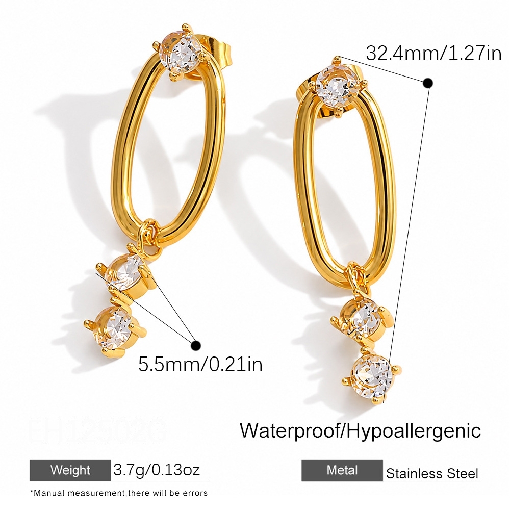 Boucles D'Oreilles Pendantes Pour Femme, Simples Et Rondes, En Acier Inoxydable, Étanches, Couleur Or, Avec Zircon.