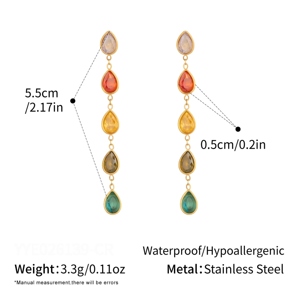 Boucles D'Oreilles Pendantes Pour Femme, Forme Géométrique, En Acier Inoxydable, Étanches, Couleur Or, Avec Zircon.
