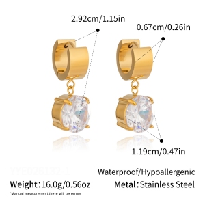 Boucles D'Oreilles Pendantes Pour Femme, Forme Géométrique, En Acier Inoxydable, Étanches, Couleur Or, Avec Zircon. h5