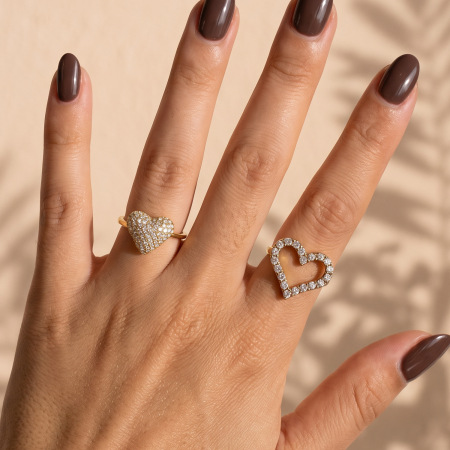 Bague Pour Femme En Acier Inoxydable Doré, Ornée D'Un Zircon Et Sertie D'Un Cœur Simple. 2
