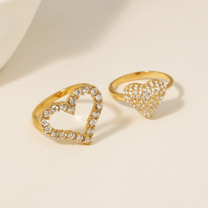 Bague Pour Femme En Acier Inoxydable Doré, Ornée D'Un Zircon Et Sertie D'Un Cœur Simple. h5 Image3