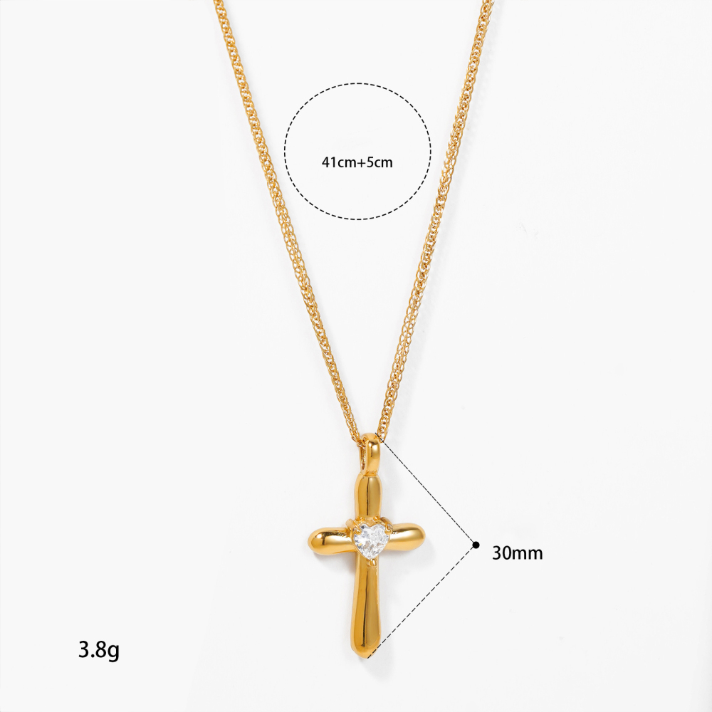 Colliers Pendentifs Pour Femmes En Forme De Cœur Et Croix, En Acier Inoxydable Étanche, Couleur Or Et Zircon. Image3