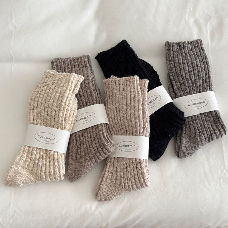 Chaussettes Mi-Mollet Basiques À Léger Rebond Pour Femmes, Couleur Unie 2