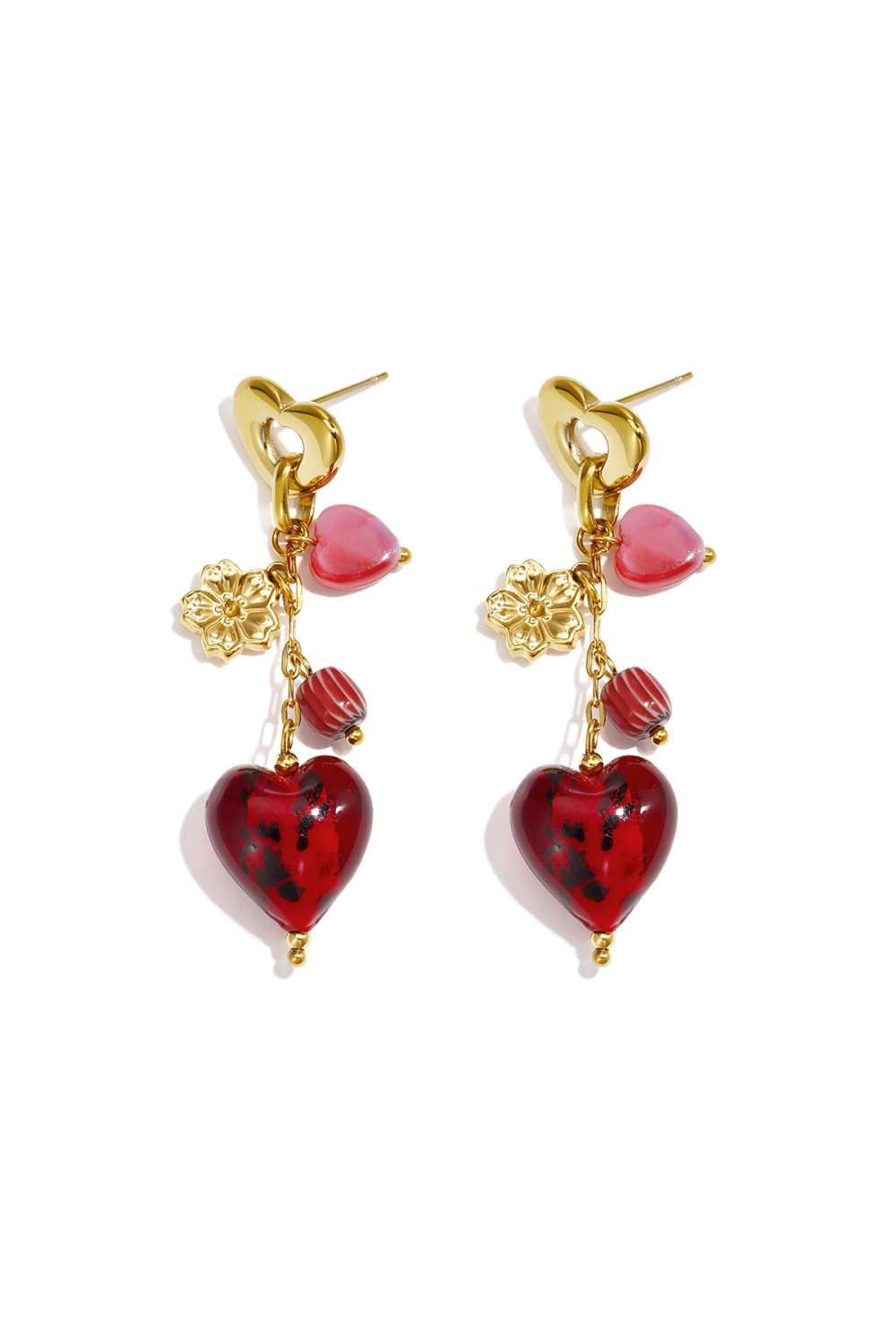 Boucles D'Oreilles Pendantes En Acier Inoxydable En Forme De Cœur, Collection Décontractée Et Romantique Pour Femme