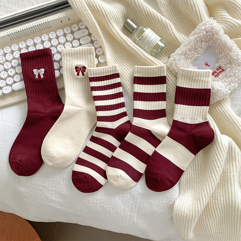 Chaussettes Mi-Mollet À Rayures Basiques Pour Femmes h5Image2