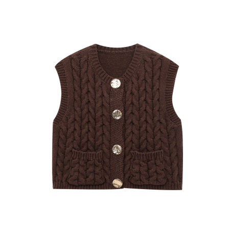 Gilet Droit En Maille Unie Rétro À Boutons