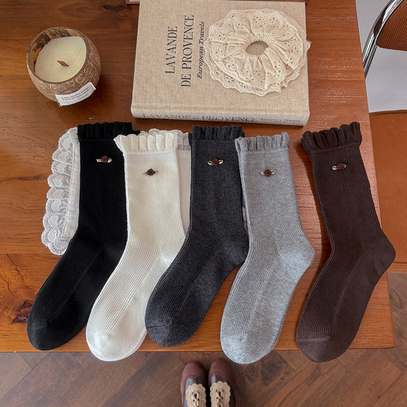 Chaussettes Mi-Mollet Élégantes Unies Pour Femmes h5Image6