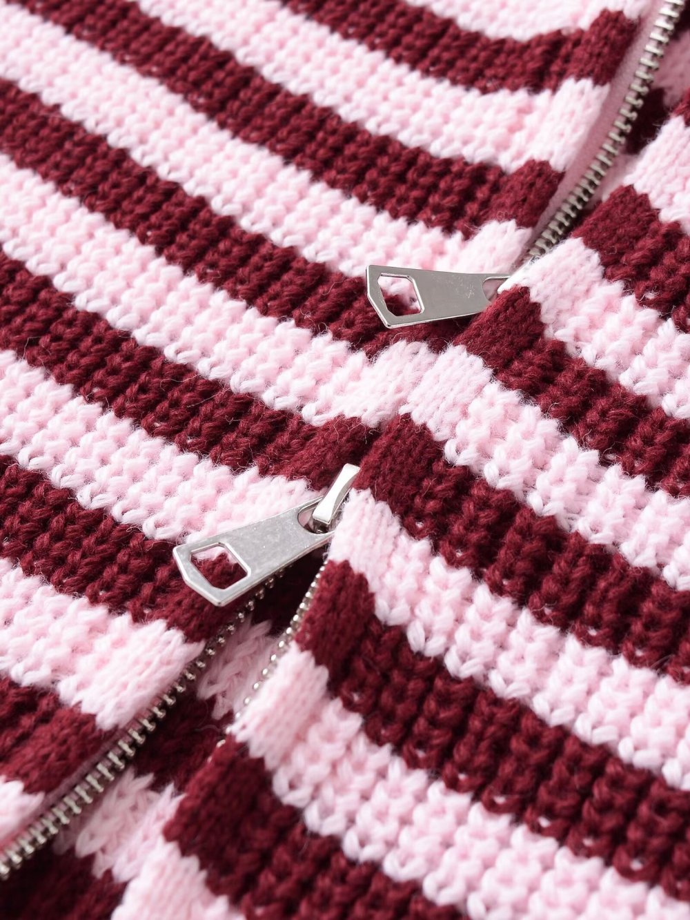 Gilet En Maille Rayée Décontracté Avec Double Fermeture Éclair Au Design Unique Image6