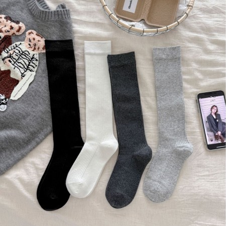 Chaussettes Mi-Mollet Basiques Pour Femmes, Légèrement Rebondissantes, De Couleur Unie 2