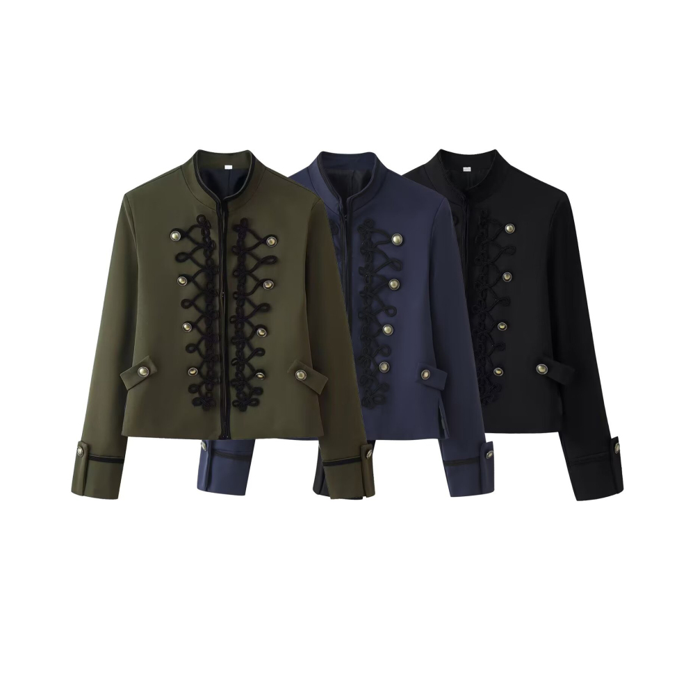 Vestes Et Manteaux Courts Rétro Élégants Et Polyvalents À Col Montant Et Nœud Papillon Image2