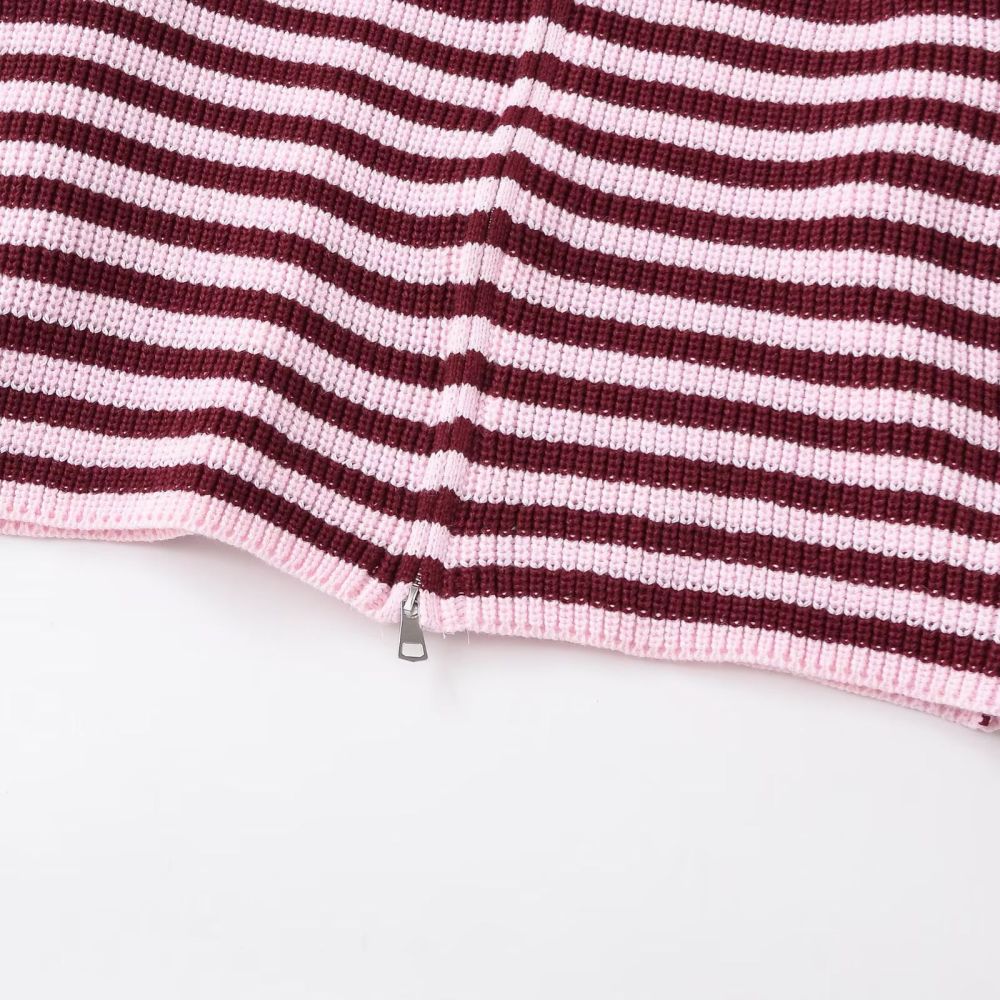 Gilet En Maille Rayée Décontracté Avec Double Fermeture Éclair Au Design Unique Image4