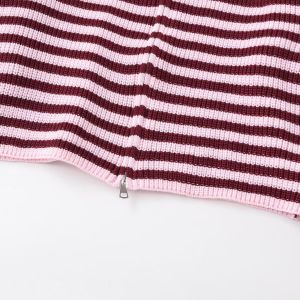 Gilet En Maille Rayée Décontracté Avec Double Fermeture Éclair Au Design Unique h5 Image4