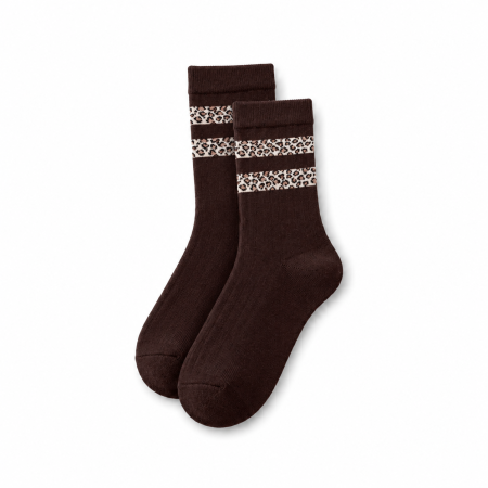 Chaussettes Mi-Mollet À Rayures Rétro Et Imprimé Léopard Pour Femmes