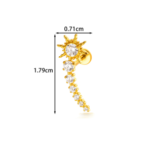 Boucles D'Oreilles Piercing Pour Femme, Forme Géométrique Simple, Alliage De Titane, Couleur Or, Zircon. h5 Image2