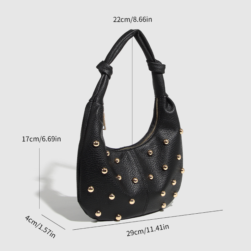 Sacs Bandoulière Femme Style Décontracté Avec Rivets En Métal Et Clous, Couleur Unie, En Pu. Image9