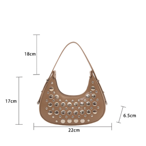 Sacs Bandoulière Femme Style Streetwear Avec Rivets Métalliques Et Clous, Couleur Unie, En Pu. h5 Image7