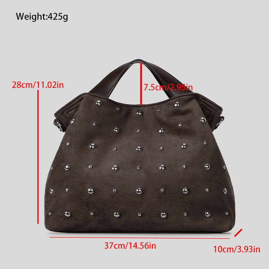 Sac À Main Carré Pour Femme En Daim Uni, Style Décontracté, Orné De Clous Et De Détails Métalliques. Image7