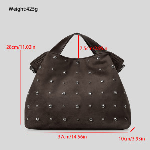 Sac À Main Carré Pour Femme En Daim Uni, Style Décontracté, Orné De Clous Et De Détails Métalliques. h5 Image7