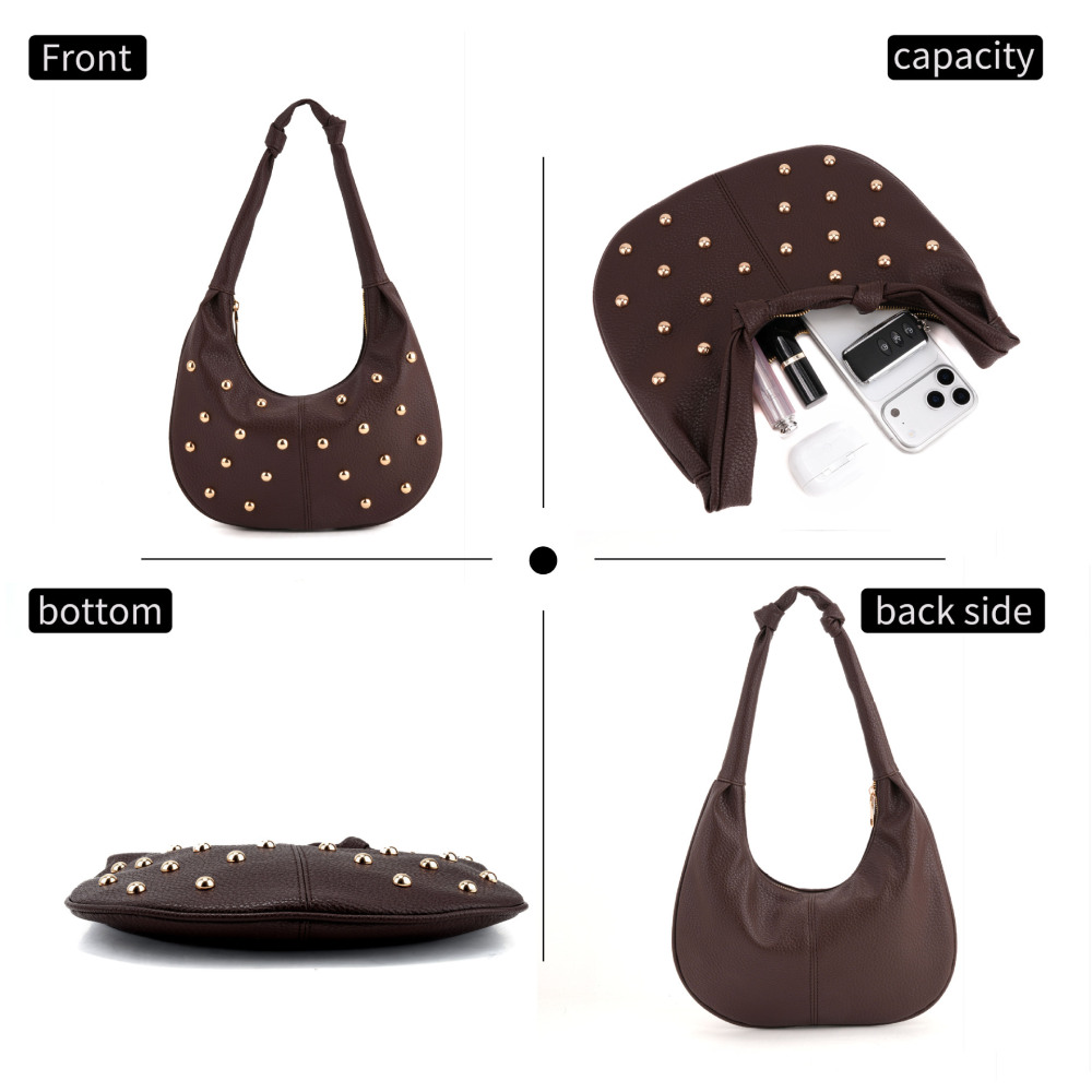 Sacs Bandoulière Femme Style Décontracté Avec Rivets En Métal Et Clous, Couleur Unie, En Pu. Image6