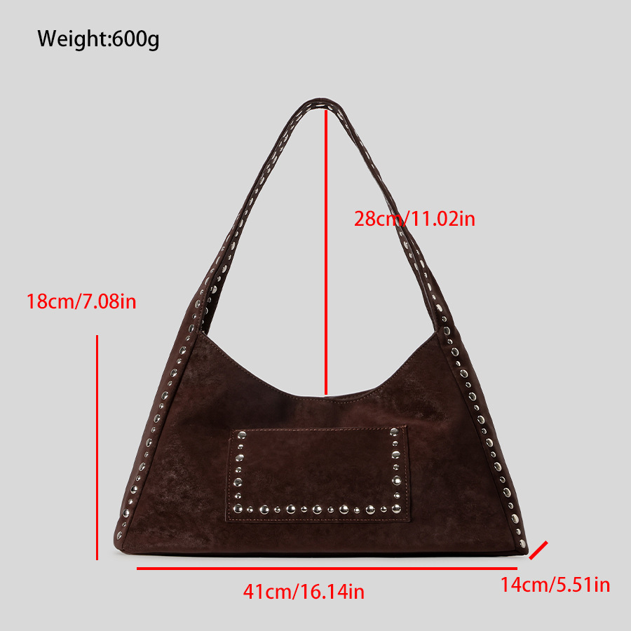 Sacs À Bandoulière Carrés Pour Femmes, Style Décontracté, Ornés De Clous Métalliques Et De Rivets En Daim Uni Image7
