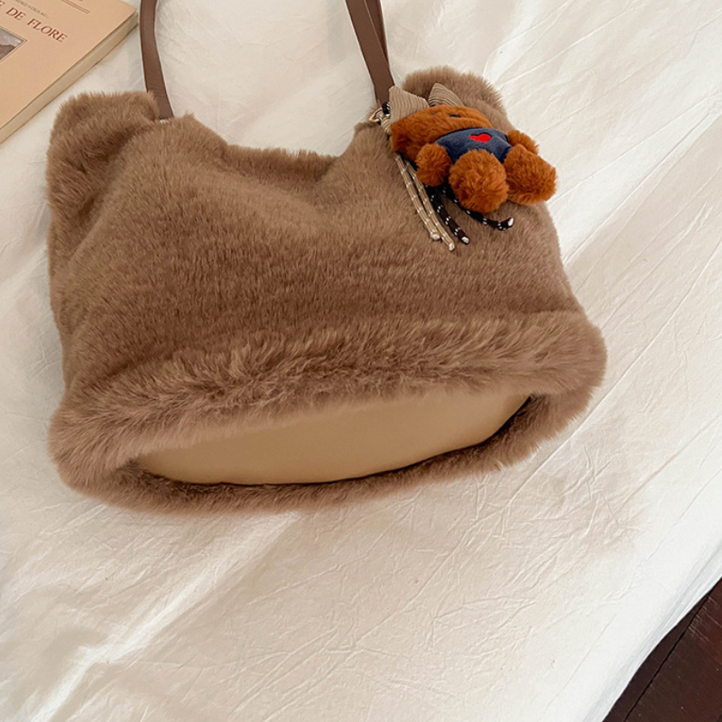 Sacs À Bandoulière Carrés Pour Femmes, Style Décontracté, Couleur Unie, Imitation Fourrure Duveteuse Image6