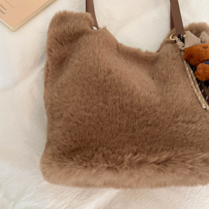 Sacs À Bandoulière Carrés Pour Femmes, Style Décontracté, Couleur Unie, Imitation Fourrure Duveteuse h5 Image4